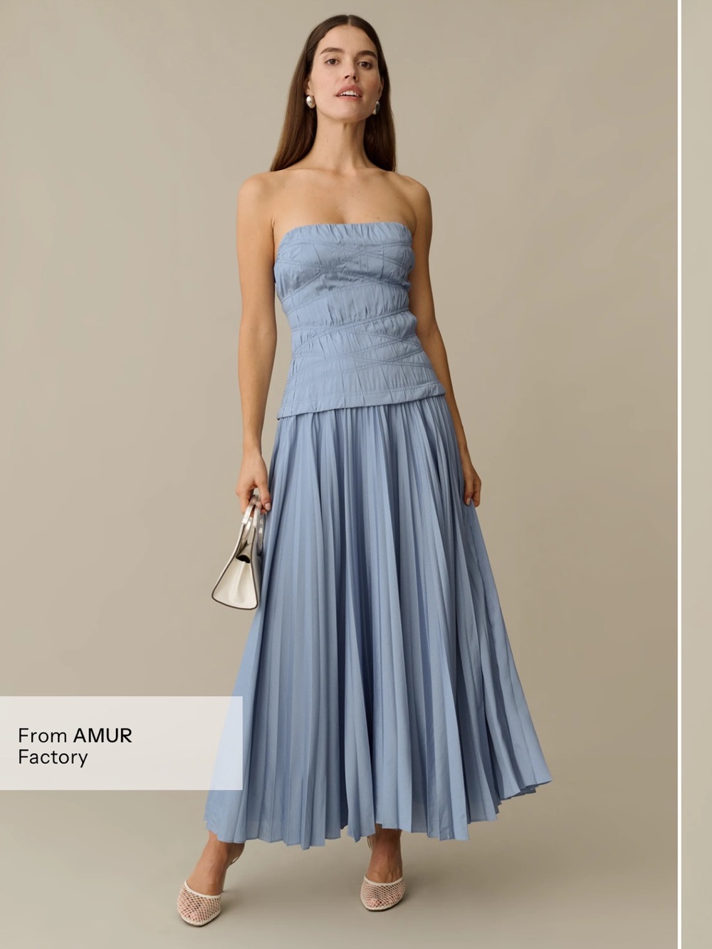 Few Moda OPT Ada strapless dress with pleated skirt in blue